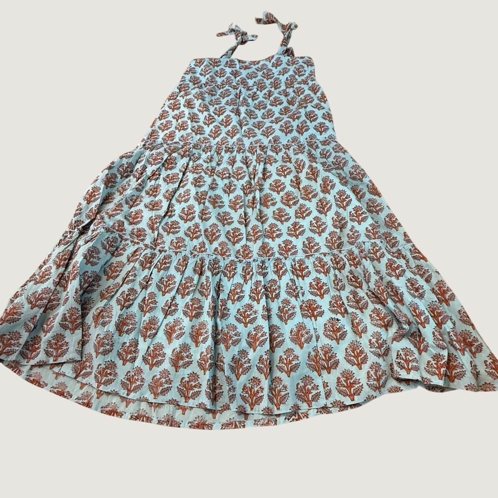 Madison Mathews Floral Tiered Maxi Dress Womens Medium Blue Tie Strap Sundress